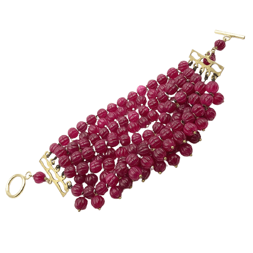 Vintage Natural Ruby Melon Bead Bracelet