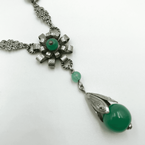 Vintage German Jade Glass Drop Necklace 1930s - Image 3