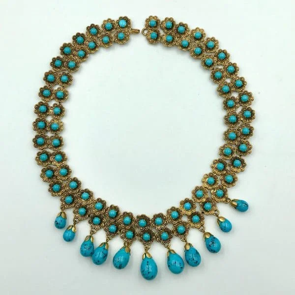 Vintage French Turquoise Poured Glass Drop Necklace - Image 2