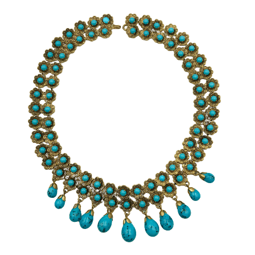 Vintage French Turquoise Poured Glass Drop Necklace