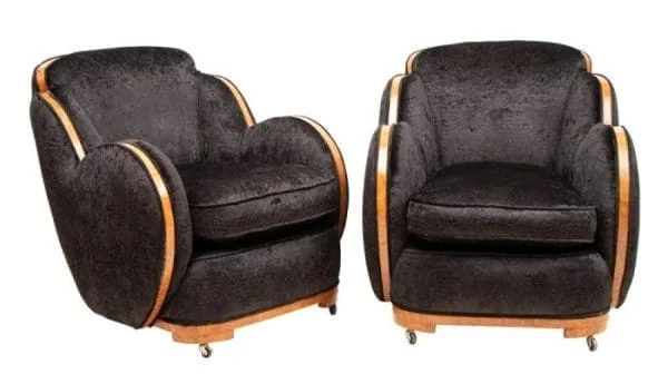 Pair of Art Deco Black Cloud Armchairs by Harry & Lou Epstein