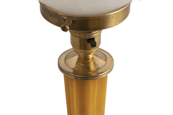 Art Deco Polished Brass Table Lamp with Amber Phenolic Column - Image 10