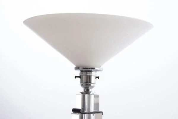 Art Deco Table Lamp On Stepped Glass Base with original Opal Glass Coolie Shade - Image 7