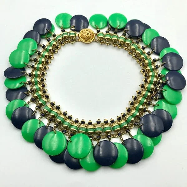 Vintage Francoise Montague Blue and Green Disc Necklace - Image 2