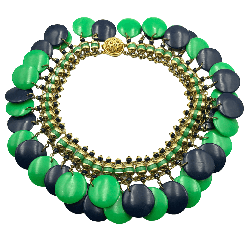 Vintage Francoise Montague Blue and Green Disc Necklace