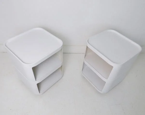 Pair Of Italian White Space Age Bedside Cabinets Side Tables By Anna Castelli For Kartell