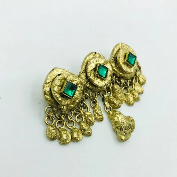 Vintage French Henry Perichon Emerald Glass Triple Drop Brooch - Image 3