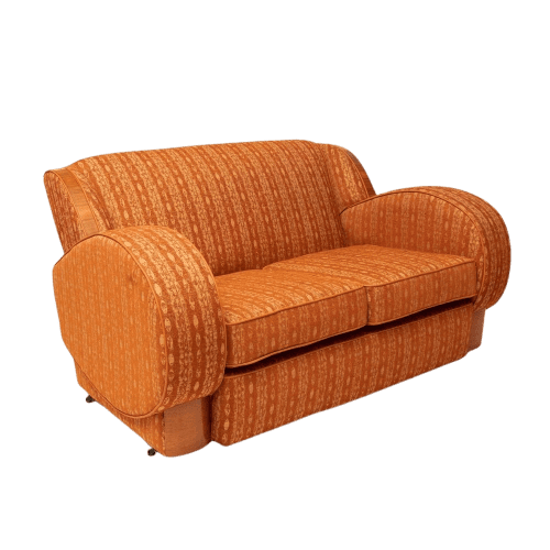 British Art Deco Sofa with Cloud Back and Rounded Sides