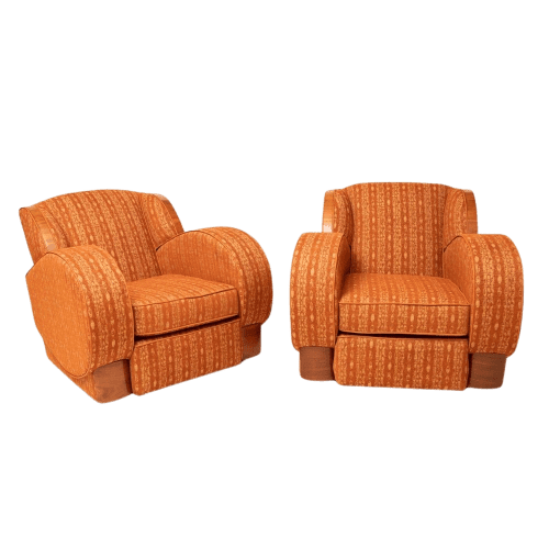 British Art Deco Armchairs with Cloud Back & Rounded Sides c.1930