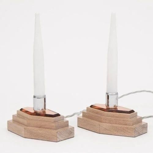 Pair of Modernist Art Deco Lights on Stepped Base by Heals