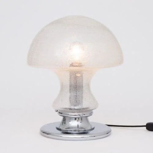 Large German Midcentury Speckled Glass Mushroom Lamp on Chrome Base