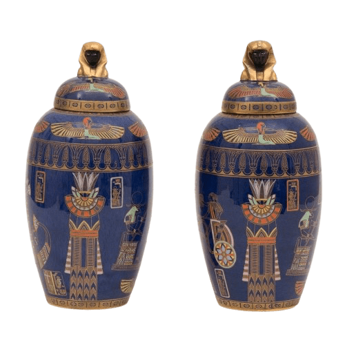 A Pair of Art Deco Carlton Ware Temple Jars with Tutankhamun Design