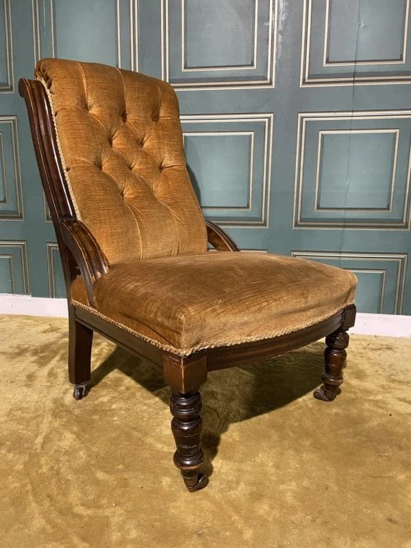 Victorian mahogany upholstered button backed nursing chair - Image 8