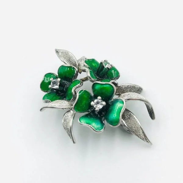 Vintage French Silver and Enamel Floral Brooch Circa 1950s - Image 2