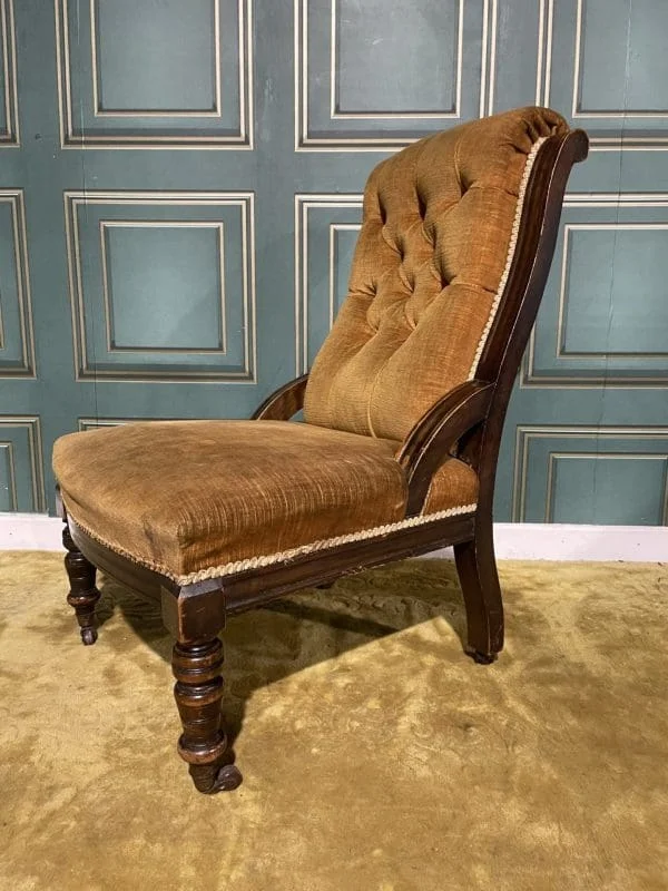 Victorian mahogany upholstered button backed nursing chair - Image 2