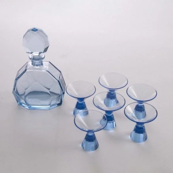 Art Deco Blue Cut Crystal Cocktail Set c.1930 - Image 2