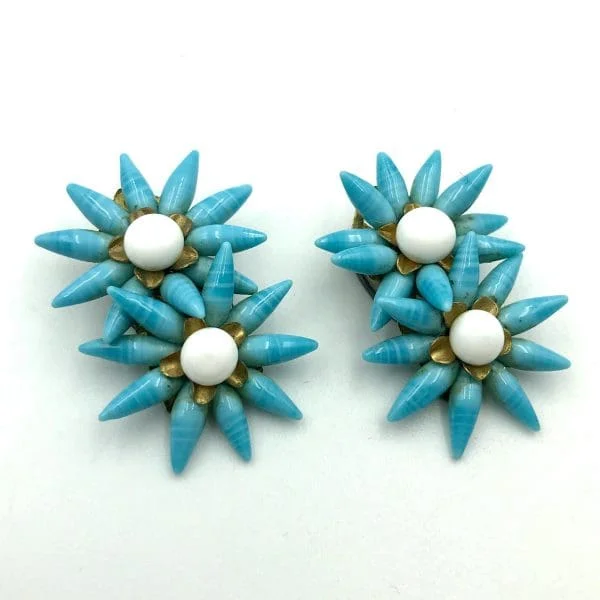 Vintage Louis Rousselet Turquoise Floret Earrings - Image 2