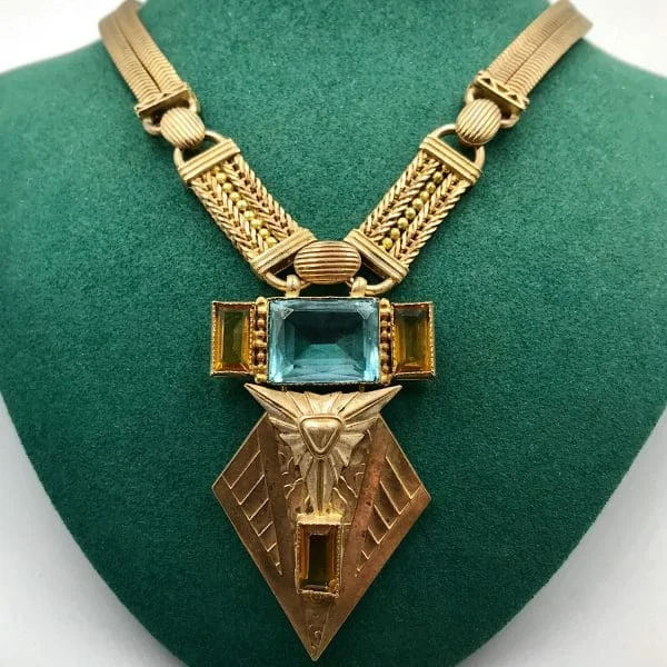 French Art Deco Egyptian Revival Necklace Circa 1920s - Image 3