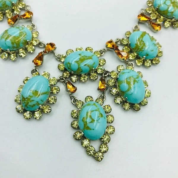 Vintage French Turquoise Citrine and Topaz Paste Bib Necklace Circa 1950s - Image 4