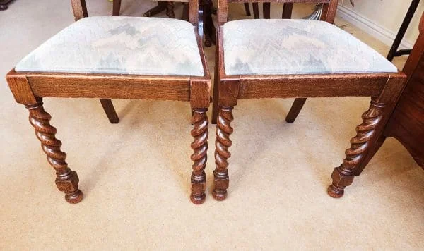 Fabulous Set of 6 Antique Oak Dining Chairs with Barley Twist Legs - Image 2