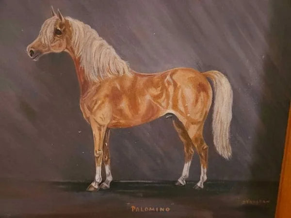 Large Mid-Century Oil on Canvas of Palomino Stallion Dated 1970 - Image 5