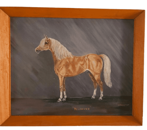 Large Mid-Century Oil on Canvas of Palomino Stallion Dated 1970