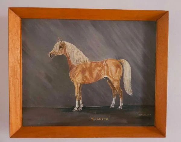 Large Mid-Century Oil on Canvas of Palomino Stallion Dated 1970 - Image 9