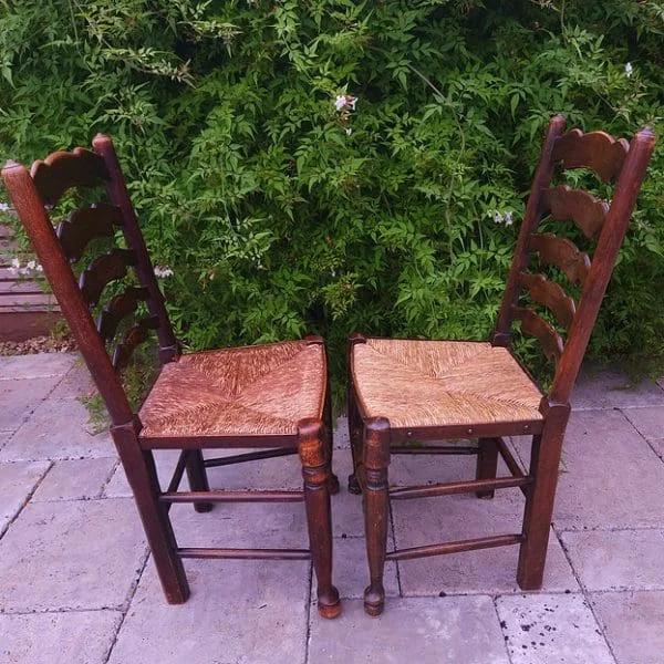 Pair of Large 19th Century Oak Ladder Back Chairs - Image 4