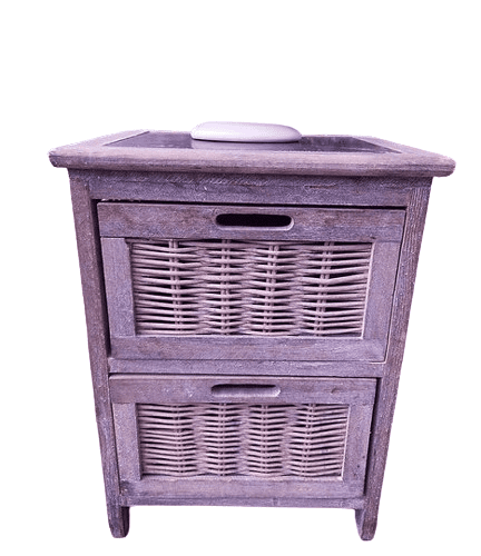 Small Grey Wicker Bedside or Occasional Table with Drawers & Slate Top