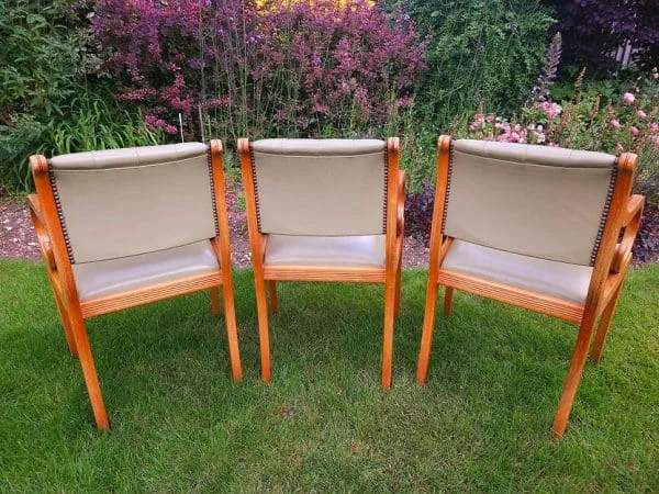 Trio of Chesterfield Desk Chairs in Pale Olive Green Leather - Image 11