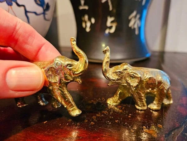 Pair of Solid Brass Miniature Elephants - Image 3