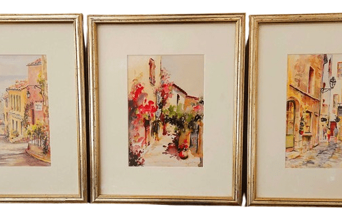 Pretty Trio of Original Watercolours Signed by Provençale Artist Cybèle