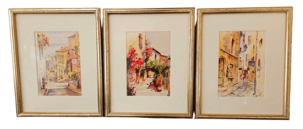 Pretty Trio of Original Watercolours Signed by Provençale Artist Cybèle