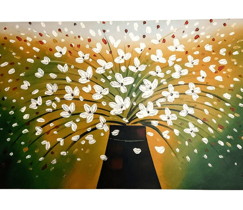 Large Oil on Canvas of White Flowers