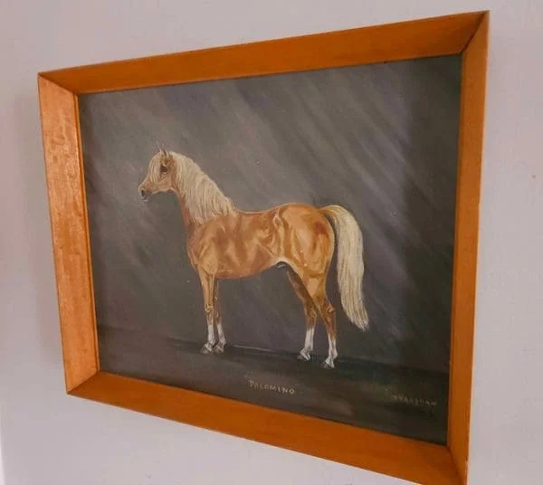 Large Mid-Century Oil on Canvas of Palomino Stallion Dated 1970 - Image 2