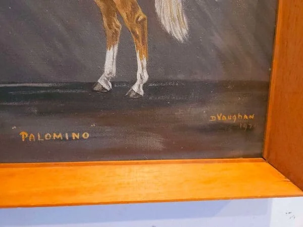 Large Mid-Century Oil on Canvas of Palomino Stallion Dated 1970 - Image 4