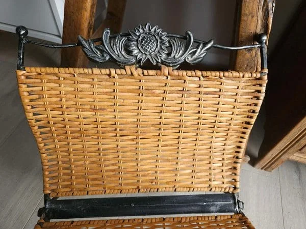 Mid-Century Rattan & Metal Folding Magazine Rack - Image 2