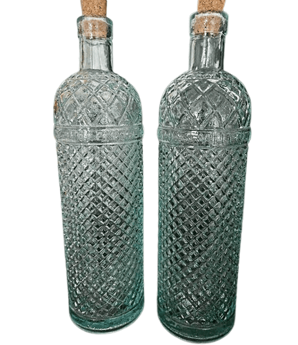 Pair of Vintage Spanish Ricard Menor Decanters in Pressed Glass