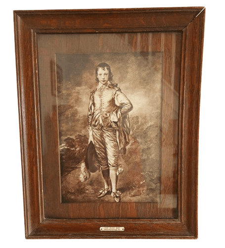 Antique Oak-Framed Black & White Print of The Blue Boy by Gainsborough