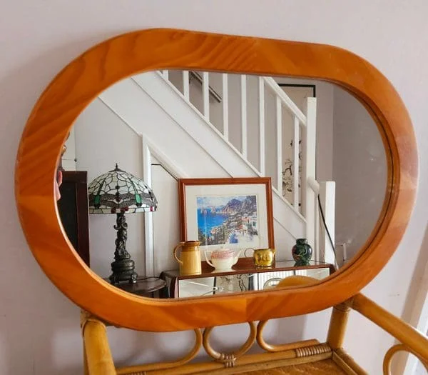 Oval Pine Framed Vintage Mirror - Image 3