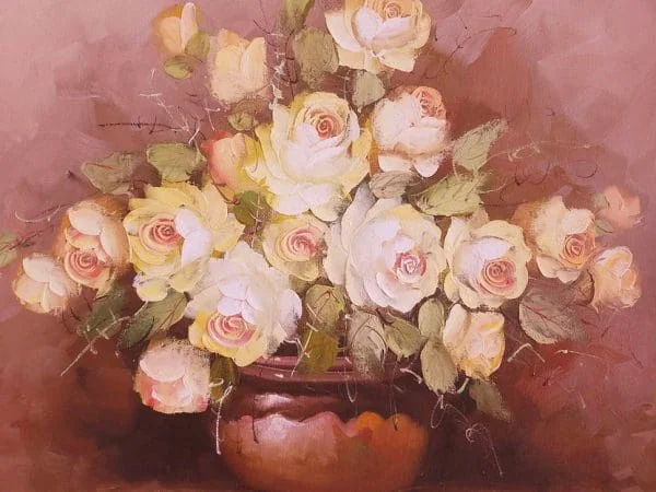 Large Framed Floral Oil on Canvas of Yellow Roses Signed by Artist C.Johnson - Image 6