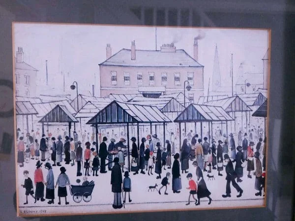 Framed L S Lowry Print of Market Scene Northern Town 1939 - Image 4