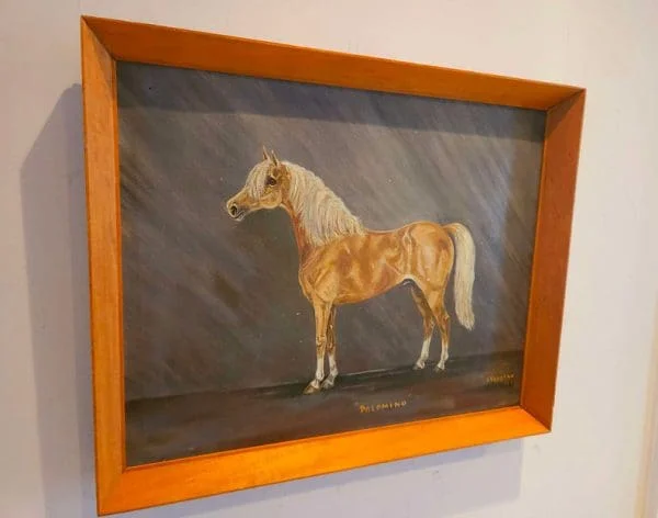 Large Mid-Century Oil on Canvas of Palomino Stallion Dated 1970 - Image 6