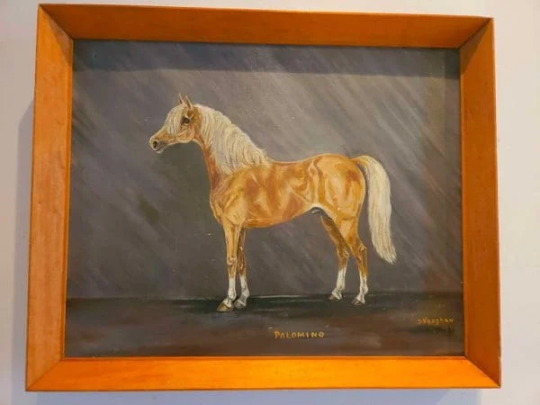 Large Mid-Century Oil on Canvas of Palomino Stallion Dated 1970 - Image 7