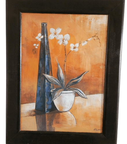 Large Still Life Print by M. Bandry in Wide Black Wood Frame