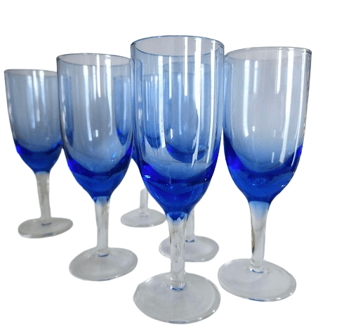 Set of 6 Cobalt Blue Tinged Champagne Flutes