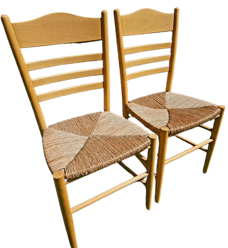 Beautiful Pair of Ladderback Beech & Rush Dining Chairs