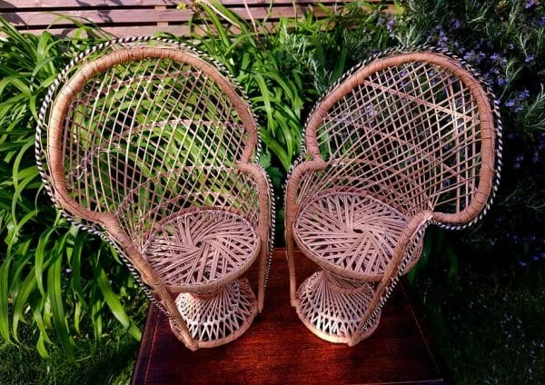 Pair of Miniature Wicker Peacock Chairs for Dolls - Image 4