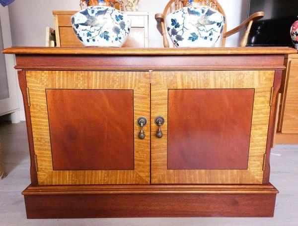 Two-Tone Mid-Century Cabinet Mahogany Tiger Maple & Teak - Image 7