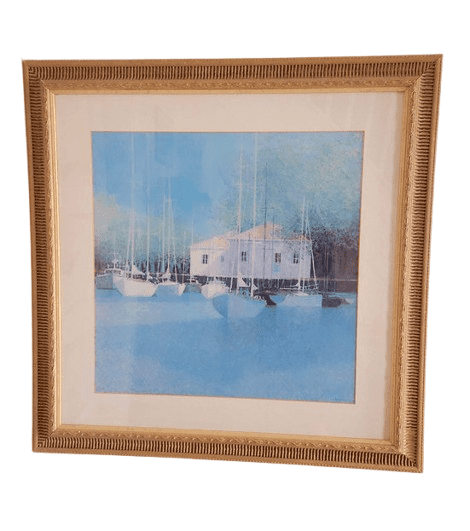 Very Large Framed Print of Harbour Scene by Renowned French Artist
